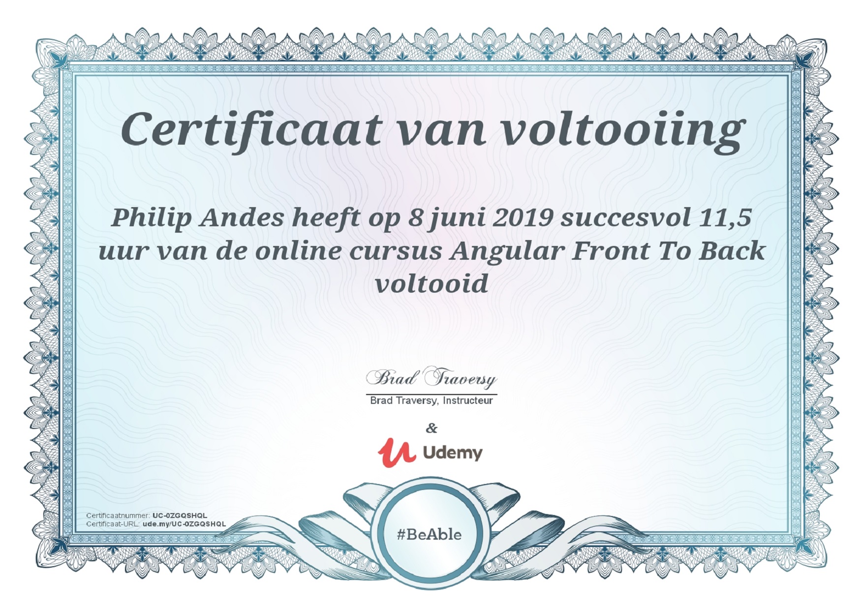 Angular Udemy Certificate