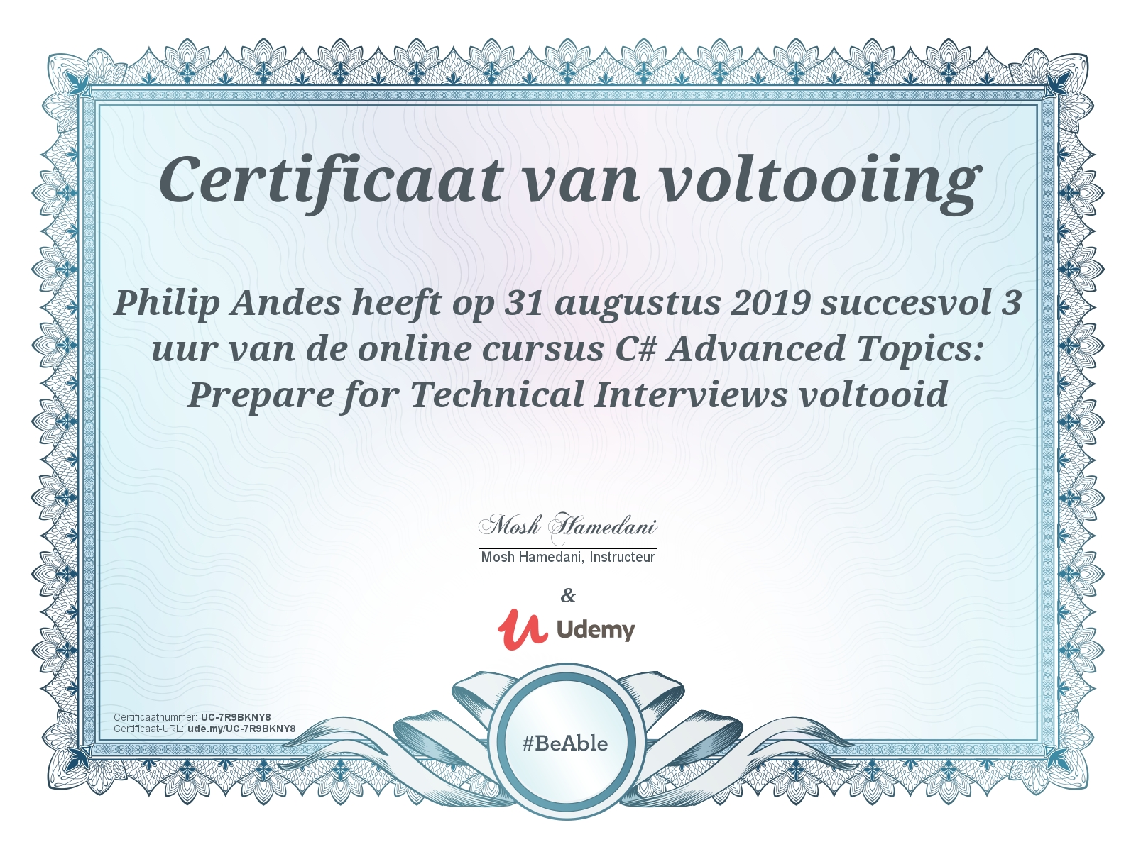 C# Advanced Udemy Certificate
